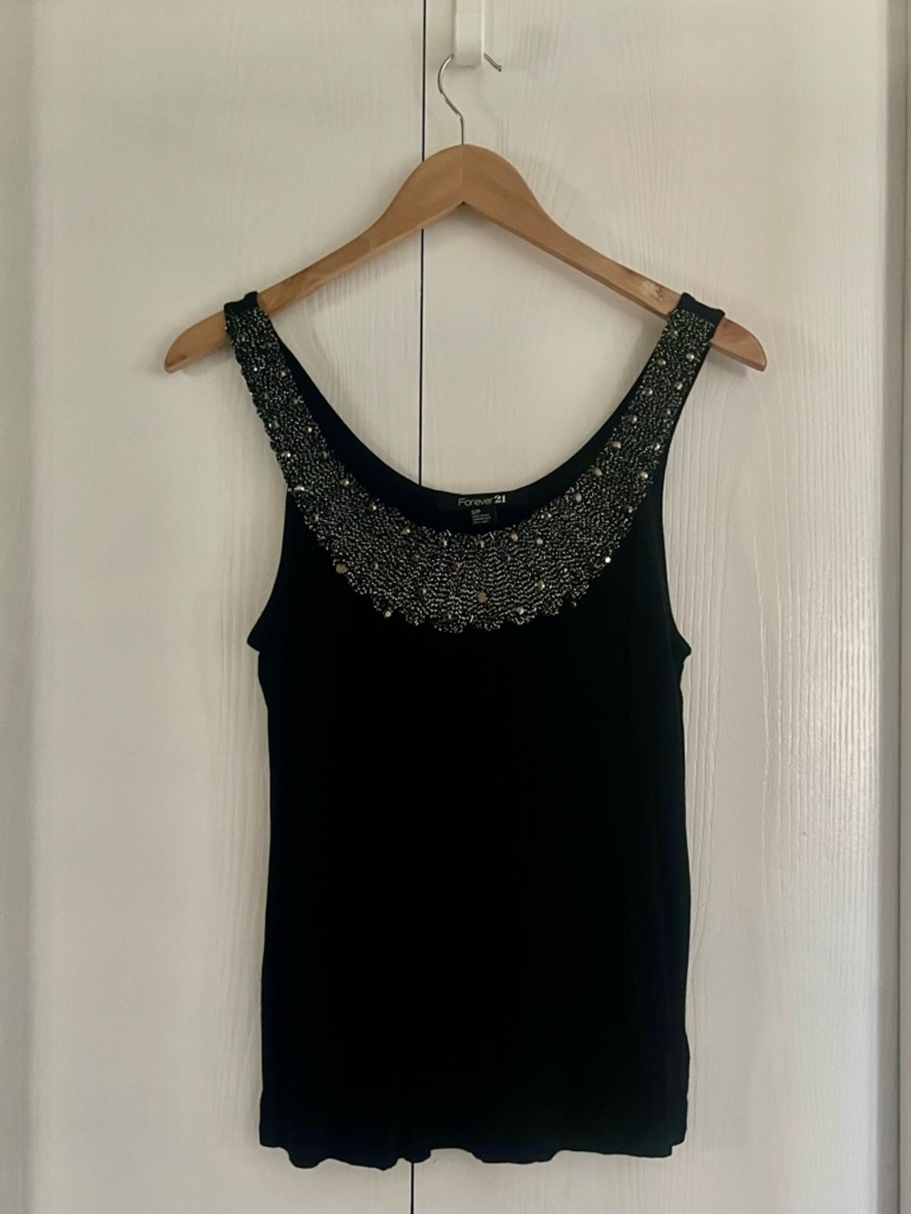 Forever 21 Black Tank Top with Silver Beaded Neckline